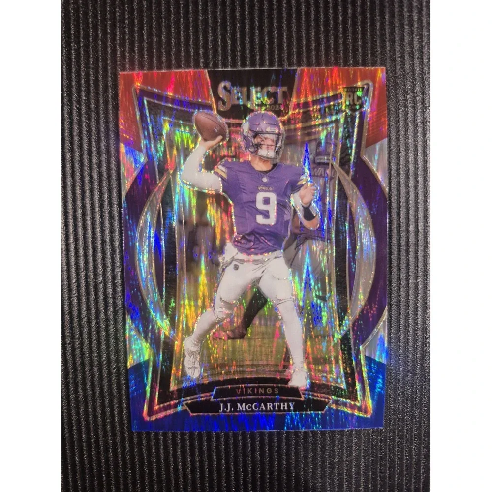 2024 Panini Select Concourse‎ J.J. McCarthy #24 Red & Blue Shock Prizm (RC)